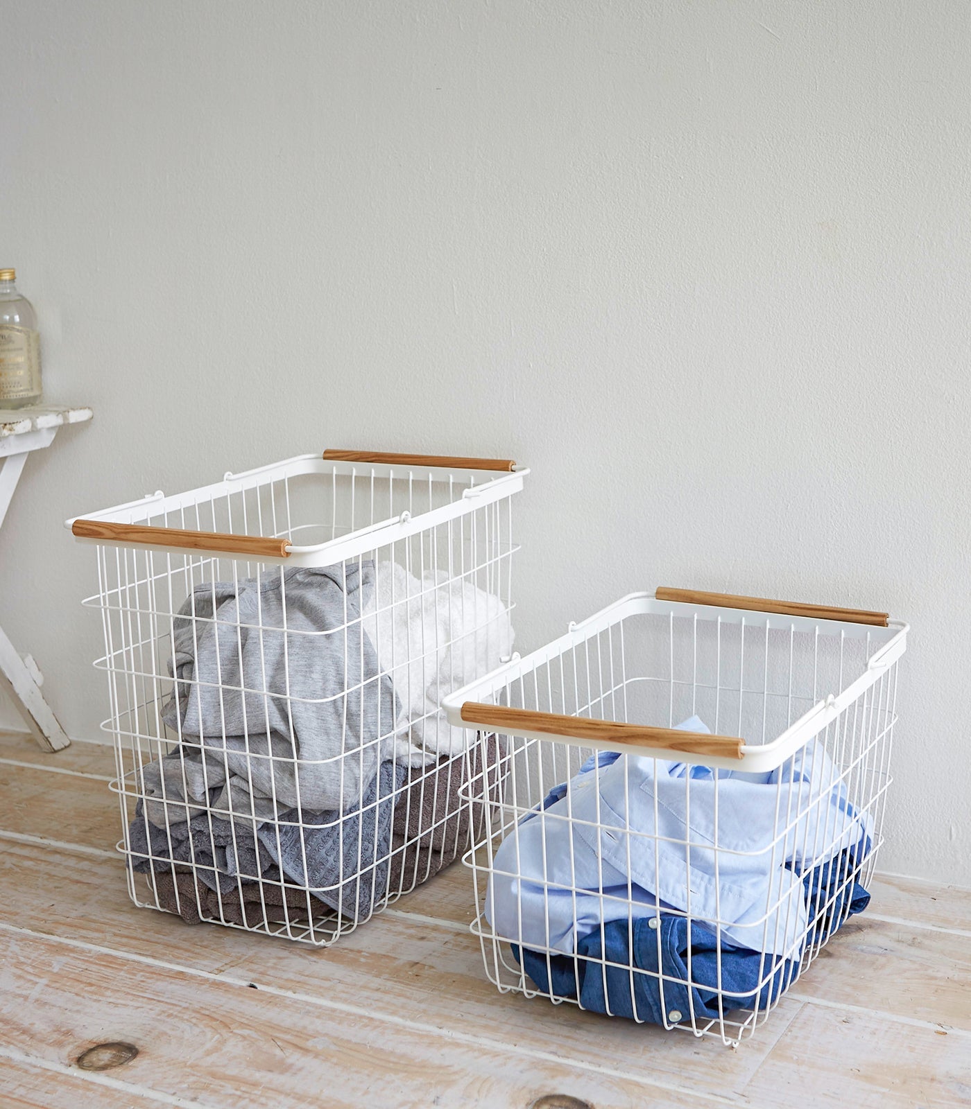 Steel & Wood Wire Basket - Laundry & Utility