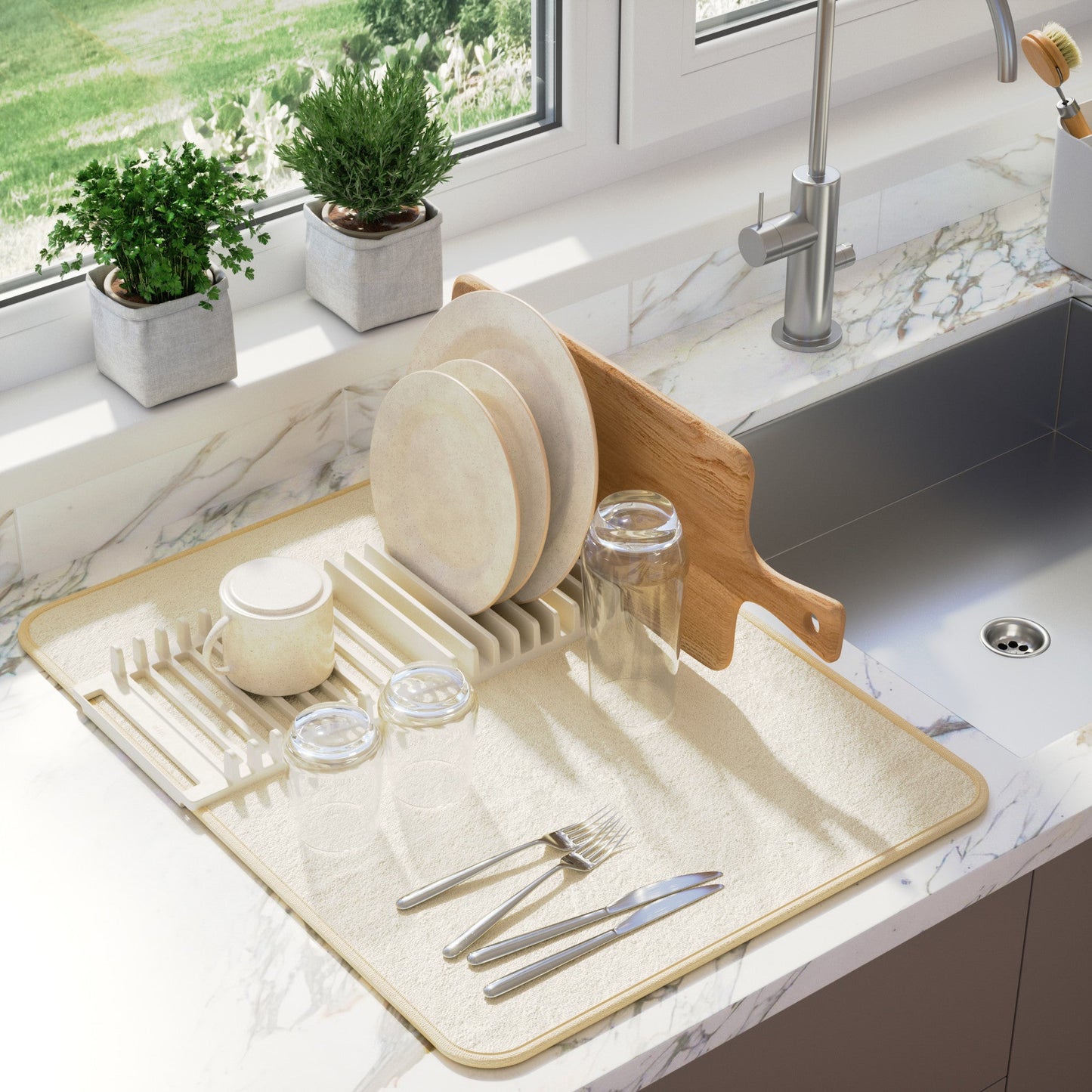 Foldable Dish Drying Rack with Mat - Kitchen Calm