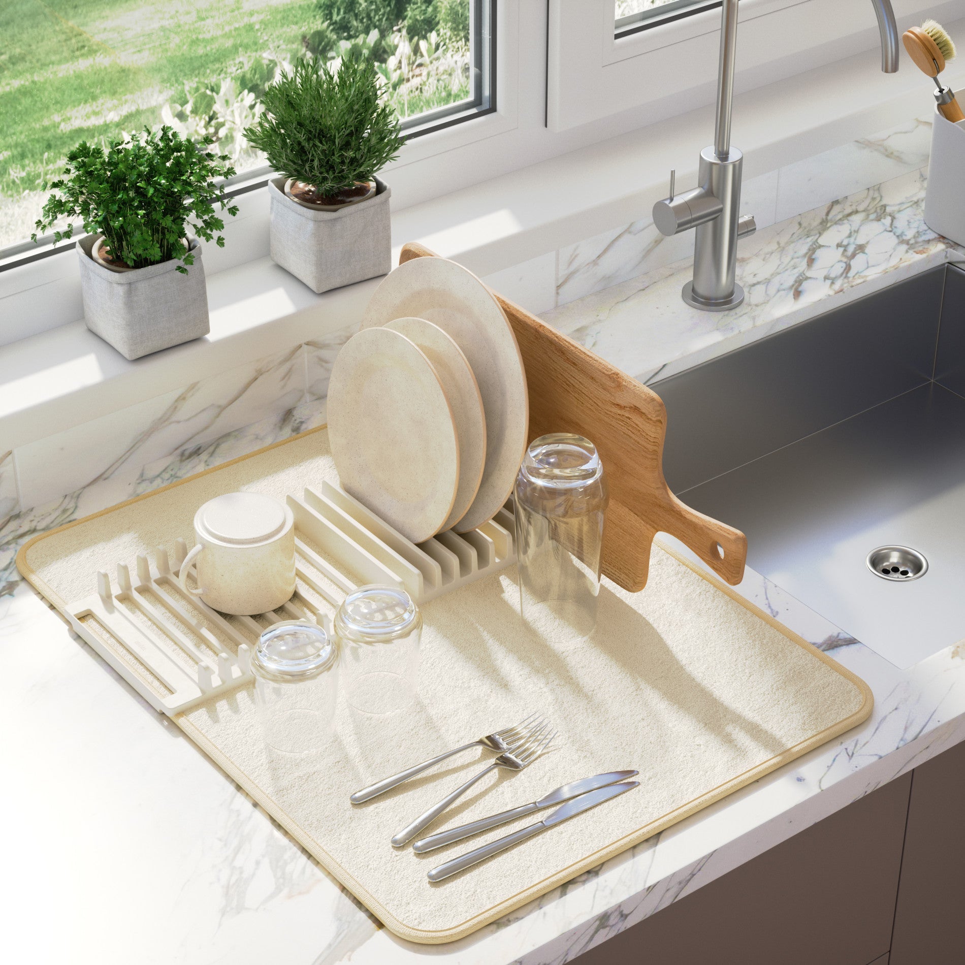 Foldable Dish Drying Rack with Mat - Kitchen Calm