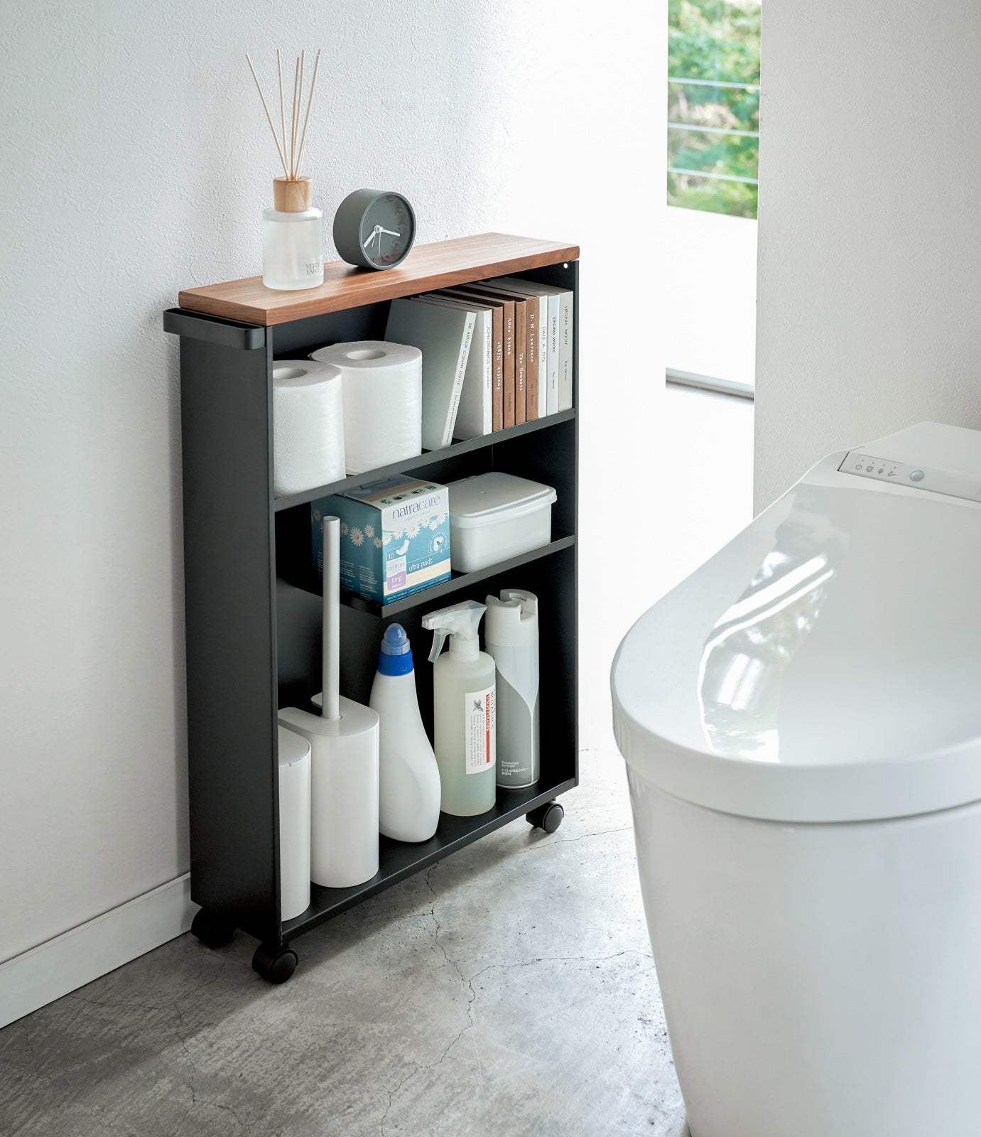 Slim Rolling Storage Cart with Wood Top - Kitchen Calm