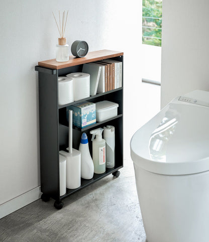 Slim Rolling Storage Cart with Wood Top - Kitchen Calm
