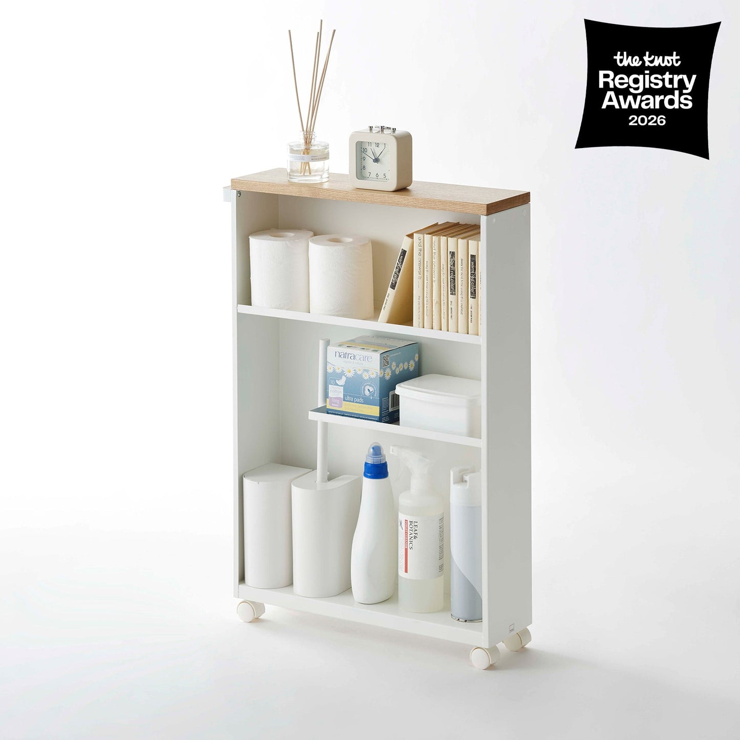 Slim Rolling Storage Cart with Wood Top - Kitchen Calm
