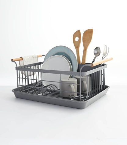 Steel & Wood Dish Drying Rack - Kitchen Calm
