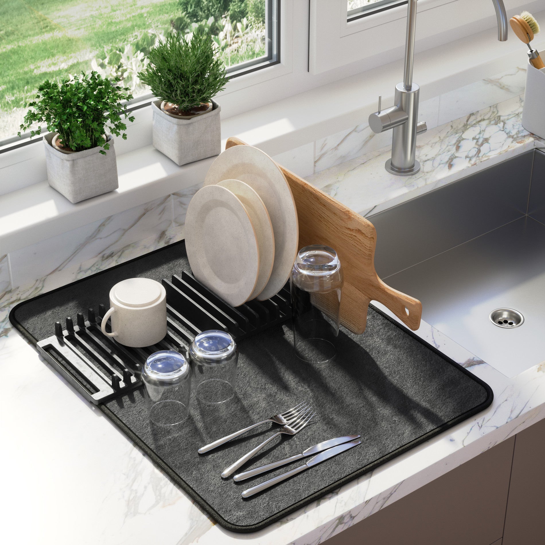 Foldable Dish Drying Rack with Mat - Kitchen Calm