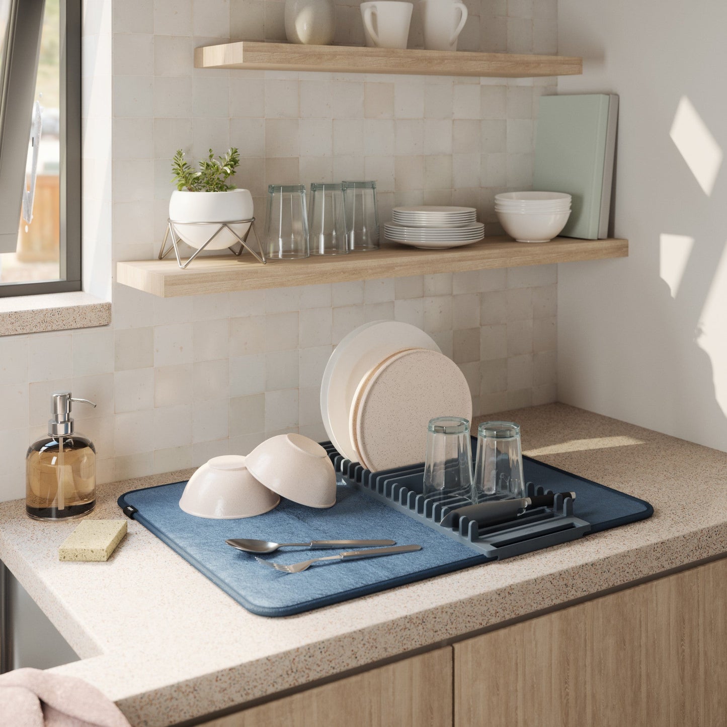 Foldable Dish Drying Rack with Mat - Kitchen Calm