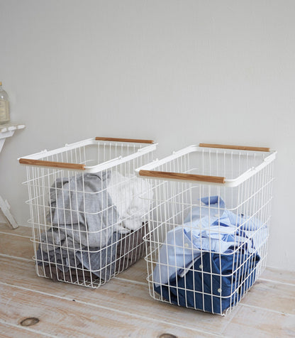 Steel & Wood Wire Basket - Laundry & Utility