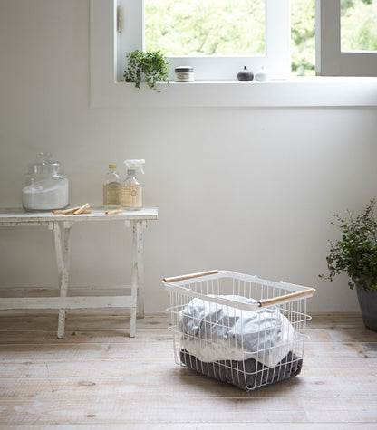Steel & Wood Wire Basket - Laundry & Utility