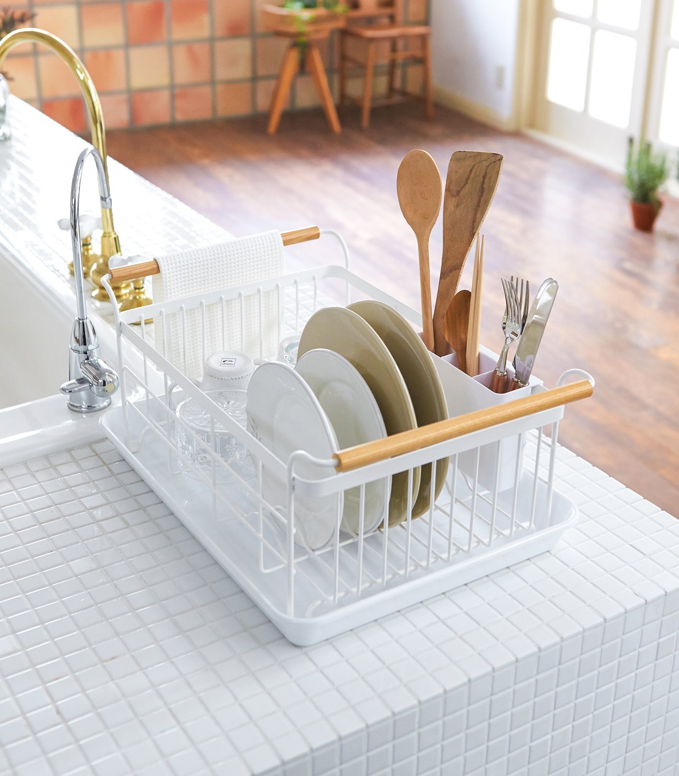 Steel & Wood Dish Drying Rack - Kitchen Calm