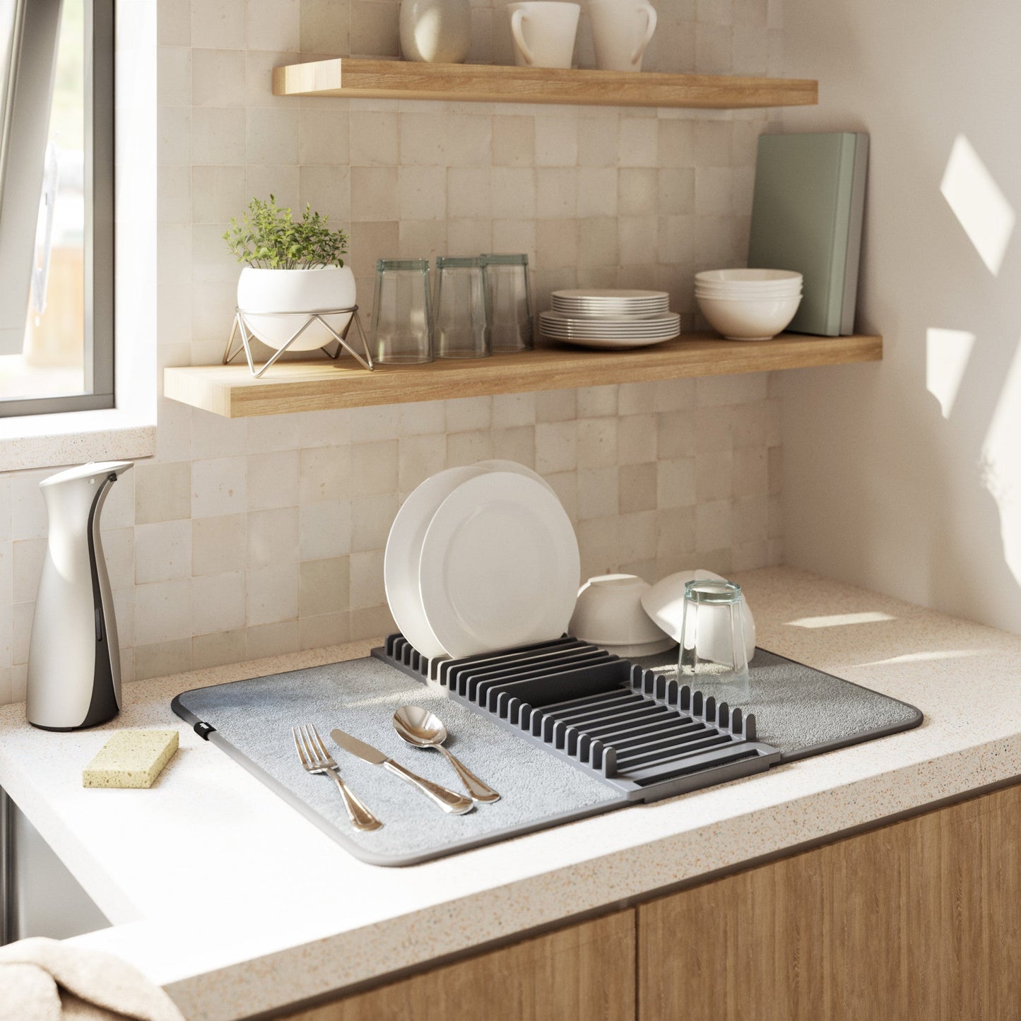 Foldable Dish Drying Rack with Mat - Kitchen Calm