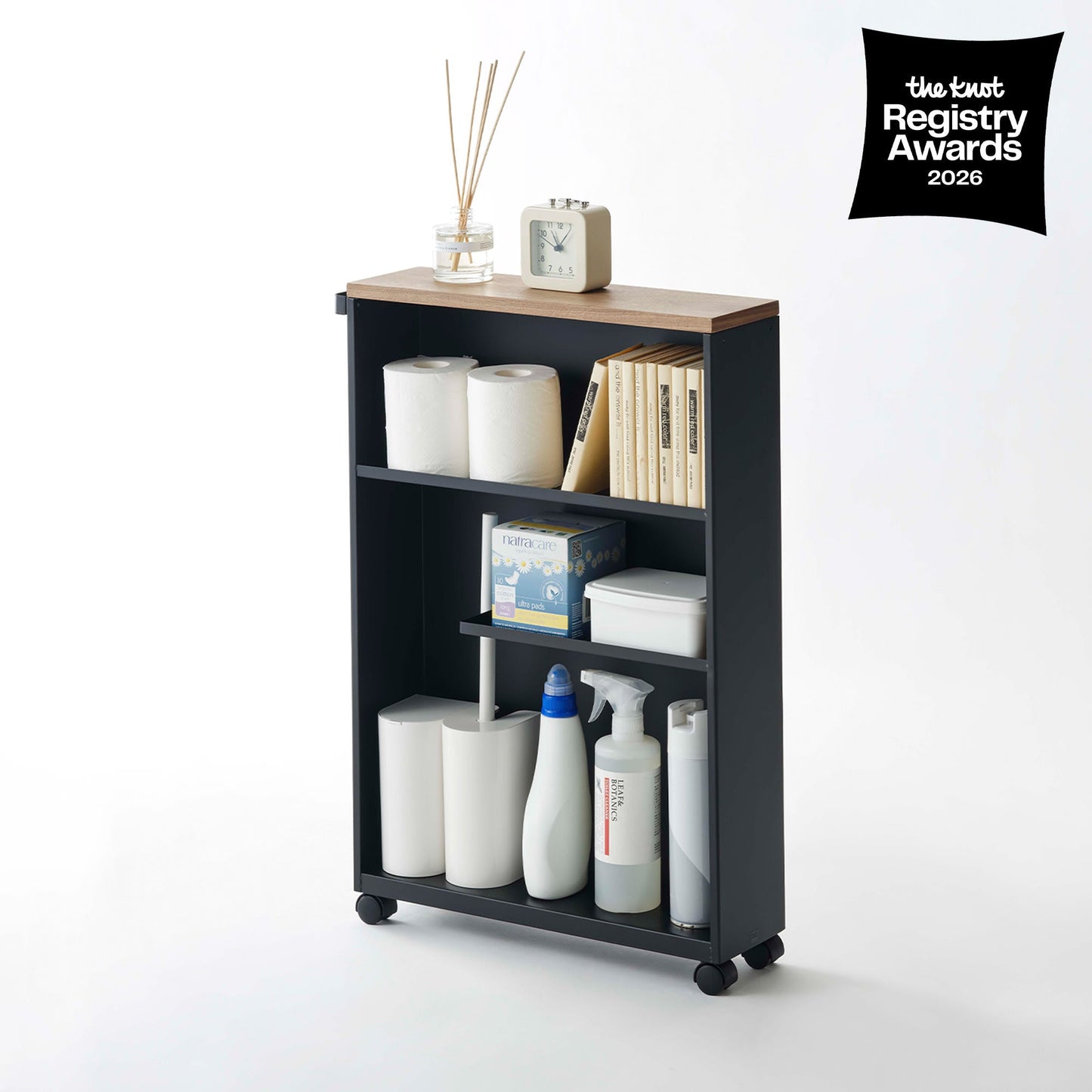 Slim Rolling Storage Cart with Wood Top - Kitchen Calm