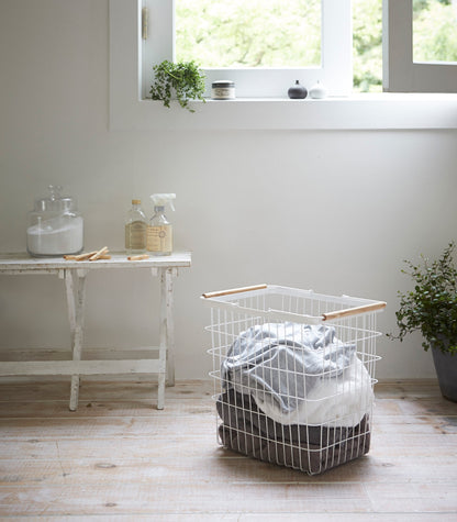 Steel & Wood Wire Basket - Laundry & Utility