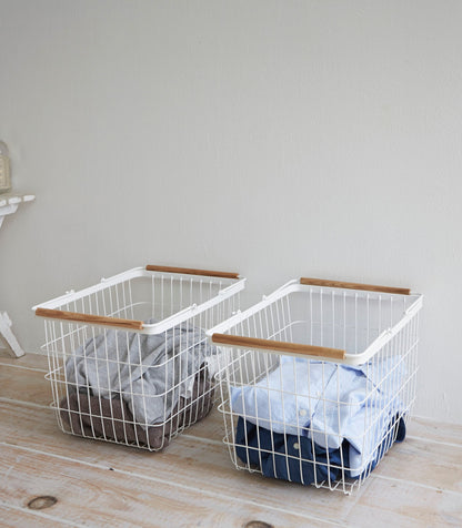 Steel & Wood Wire Basket - Laundry & Utility
