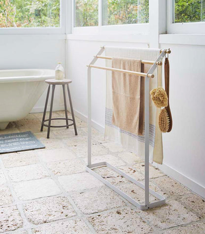 Steel & Wood Bath Towel Rack - Bathroom Reset
