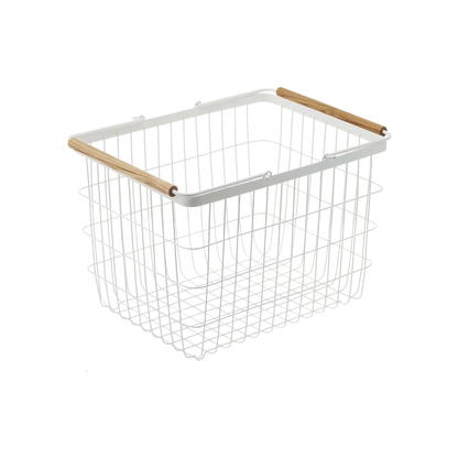 Steel & Wood Wire Basket - Laundry & Utility