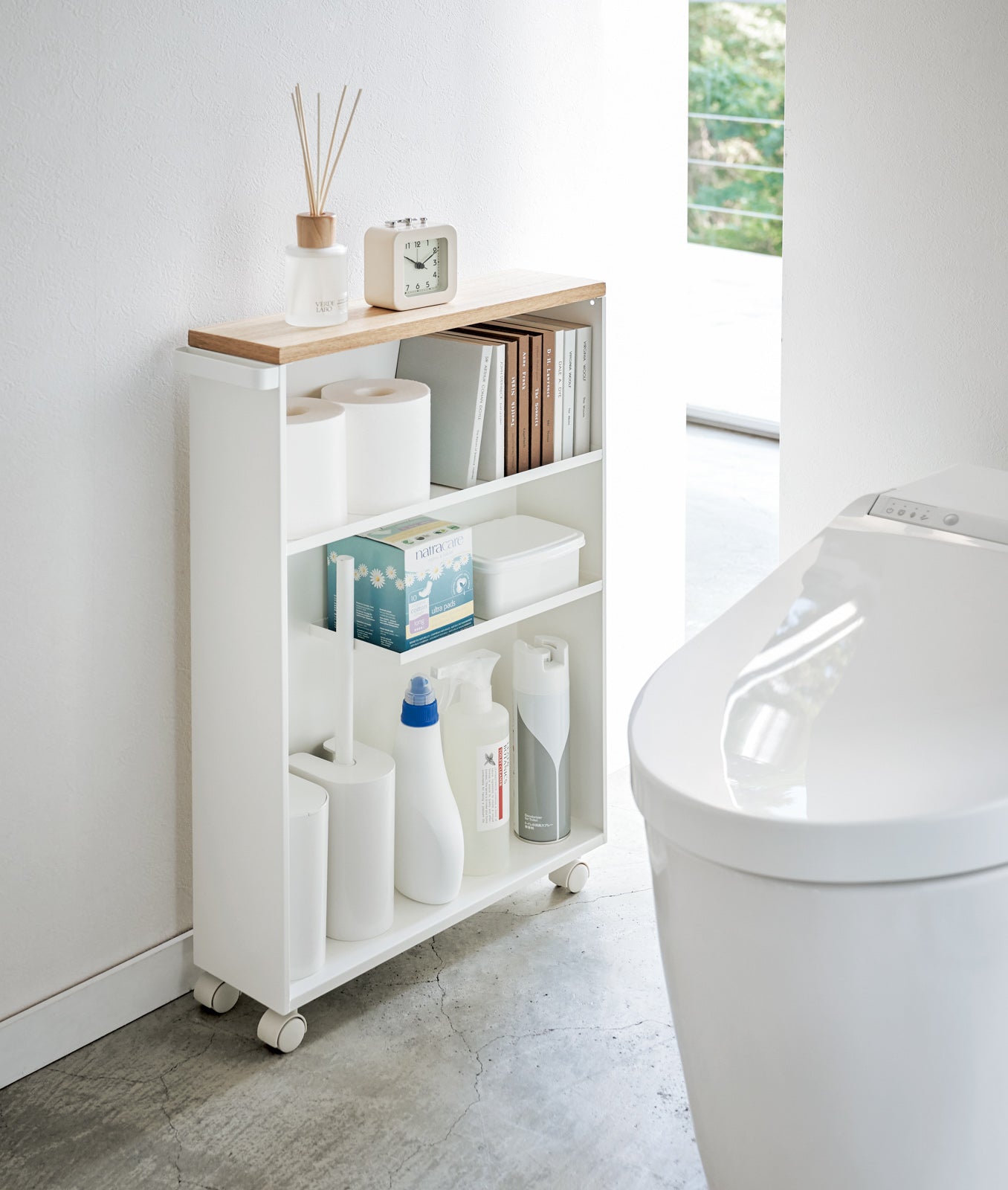 Slim Rolling Storage Cart with Wood Top - Kitchen Calm
