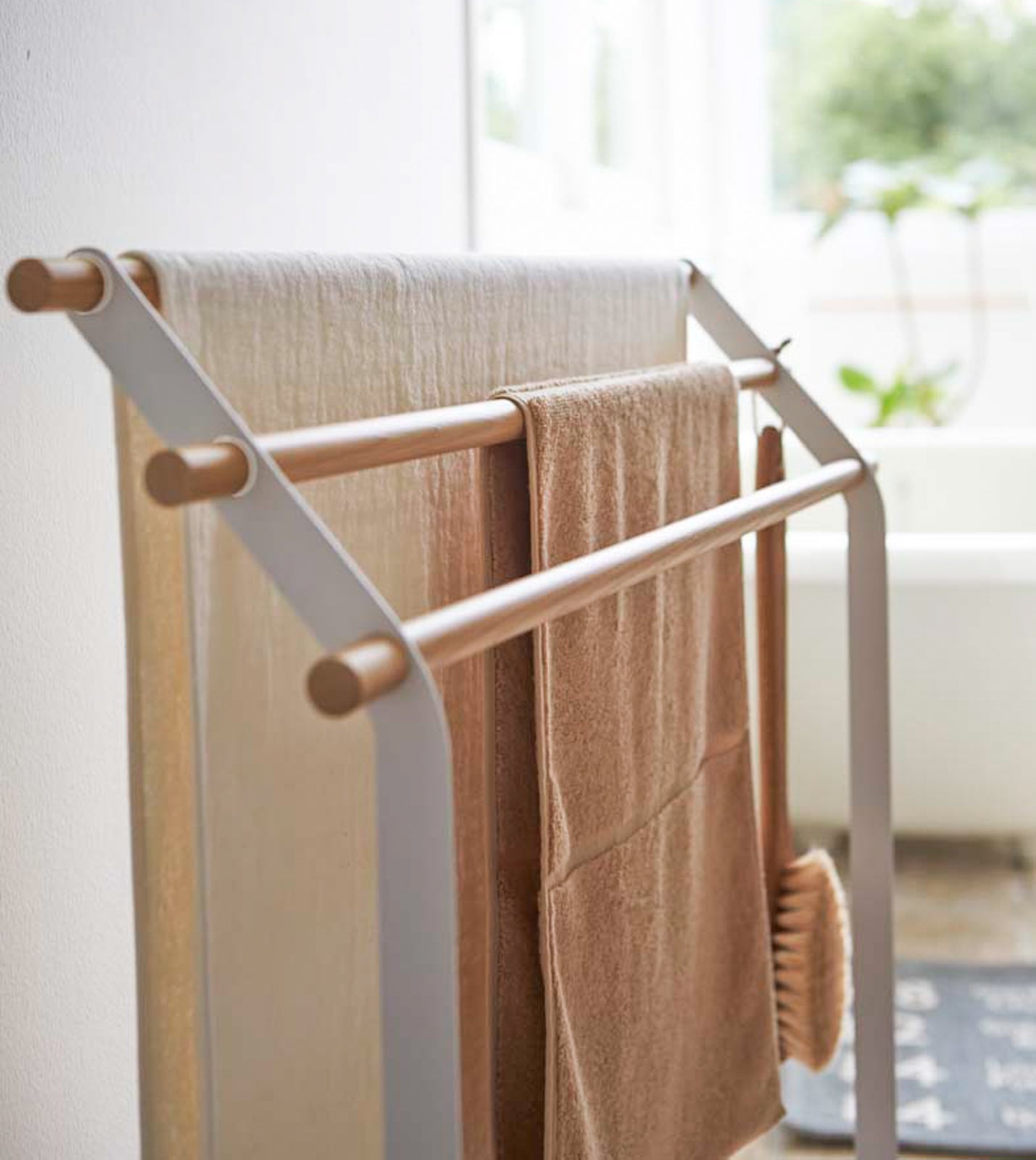 Steel & Wood Bath Towel Rack - Bathroom Reset