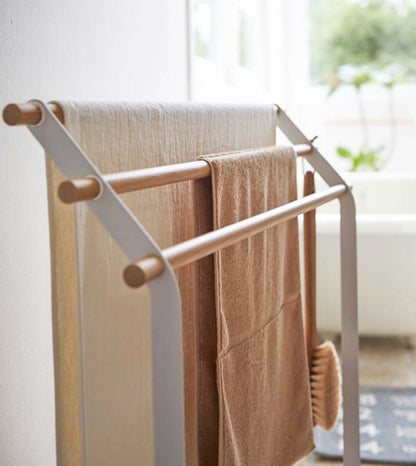 Steel & Wood Bath Towel Rack - Bathroom Reset