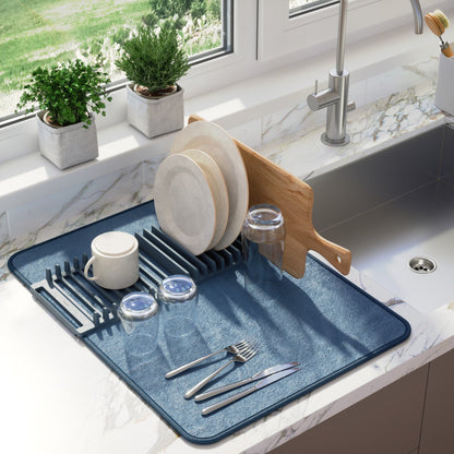 Foldable Dish Drying Rack with Mat - Kitchen Calm