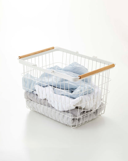 Steel & Wood Wire Basket - Laundry & Utility