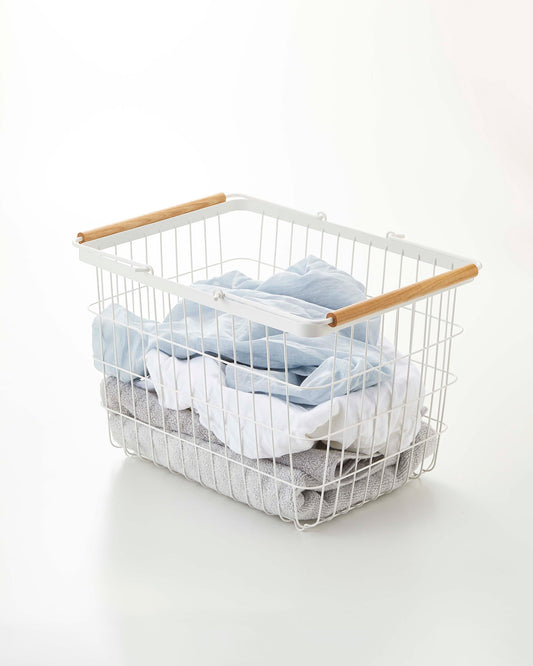 Steel & Wood Wire Basket - Laundry & Utility