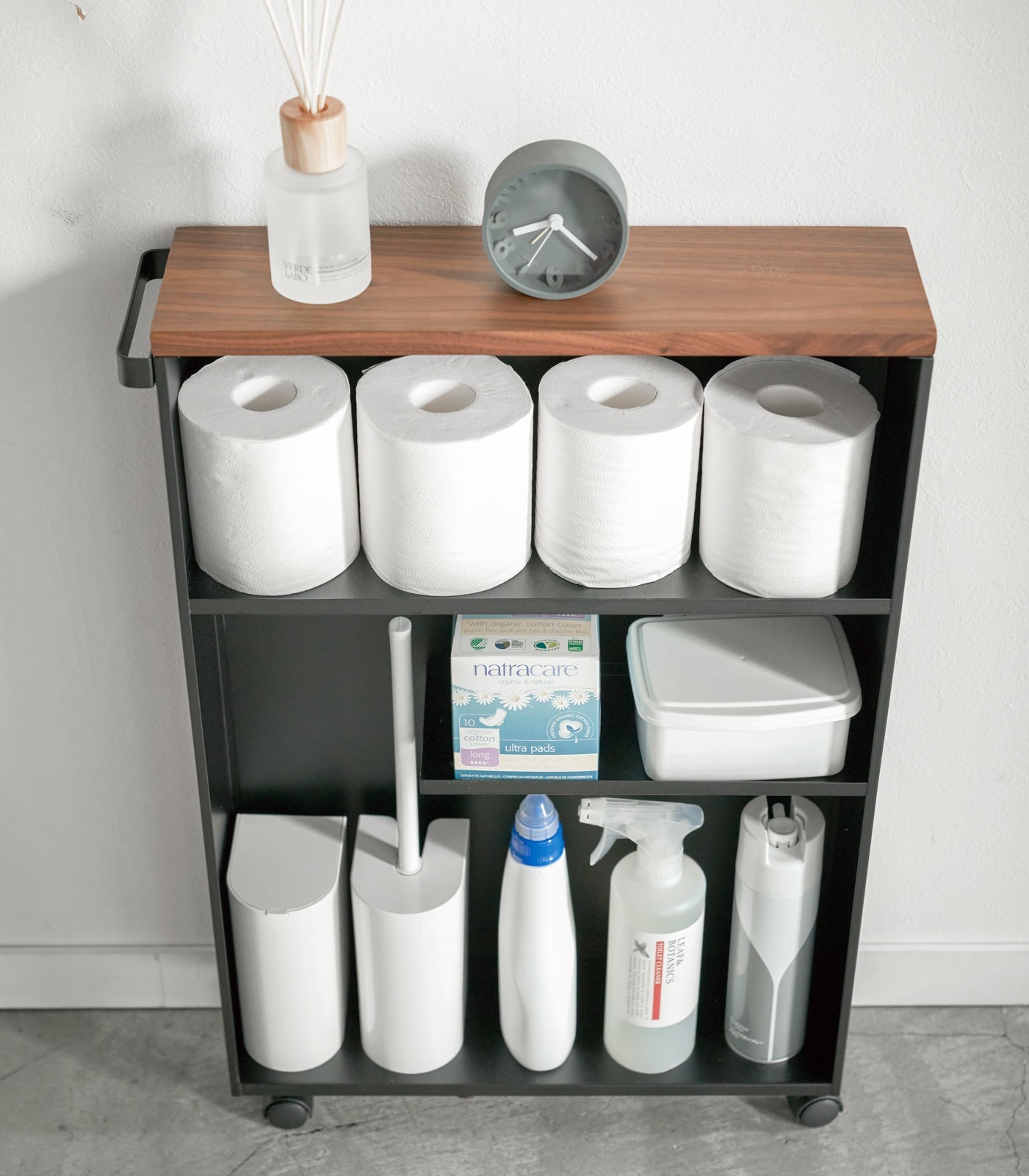 Slim Rolling Storage Cart with Wood Top - Kitchen Calm