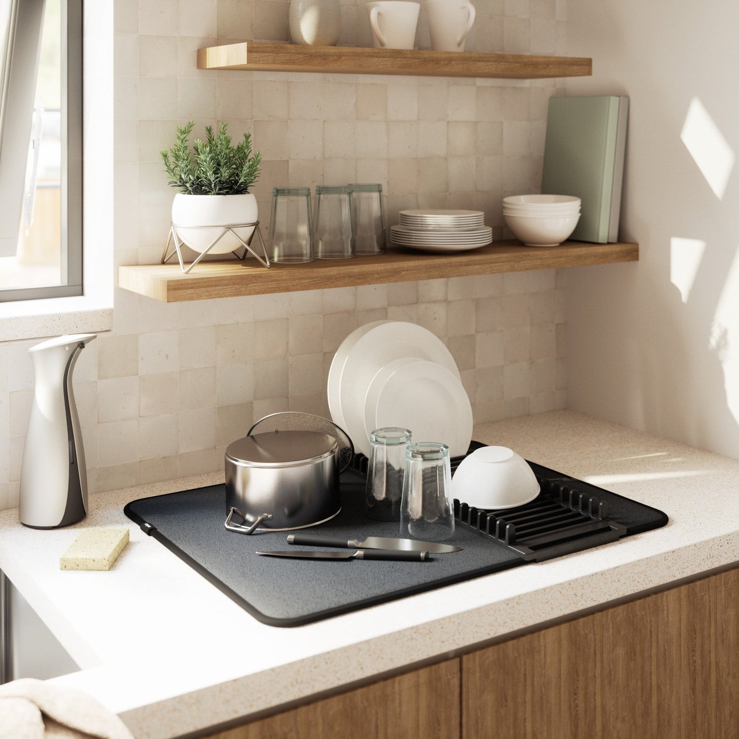 Foldable Dish Drying Rack with Mat - Kitchen Calm