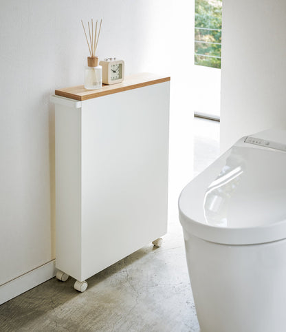 Slim Rolling Storage Cart with Wood Top - Kitchen Calm