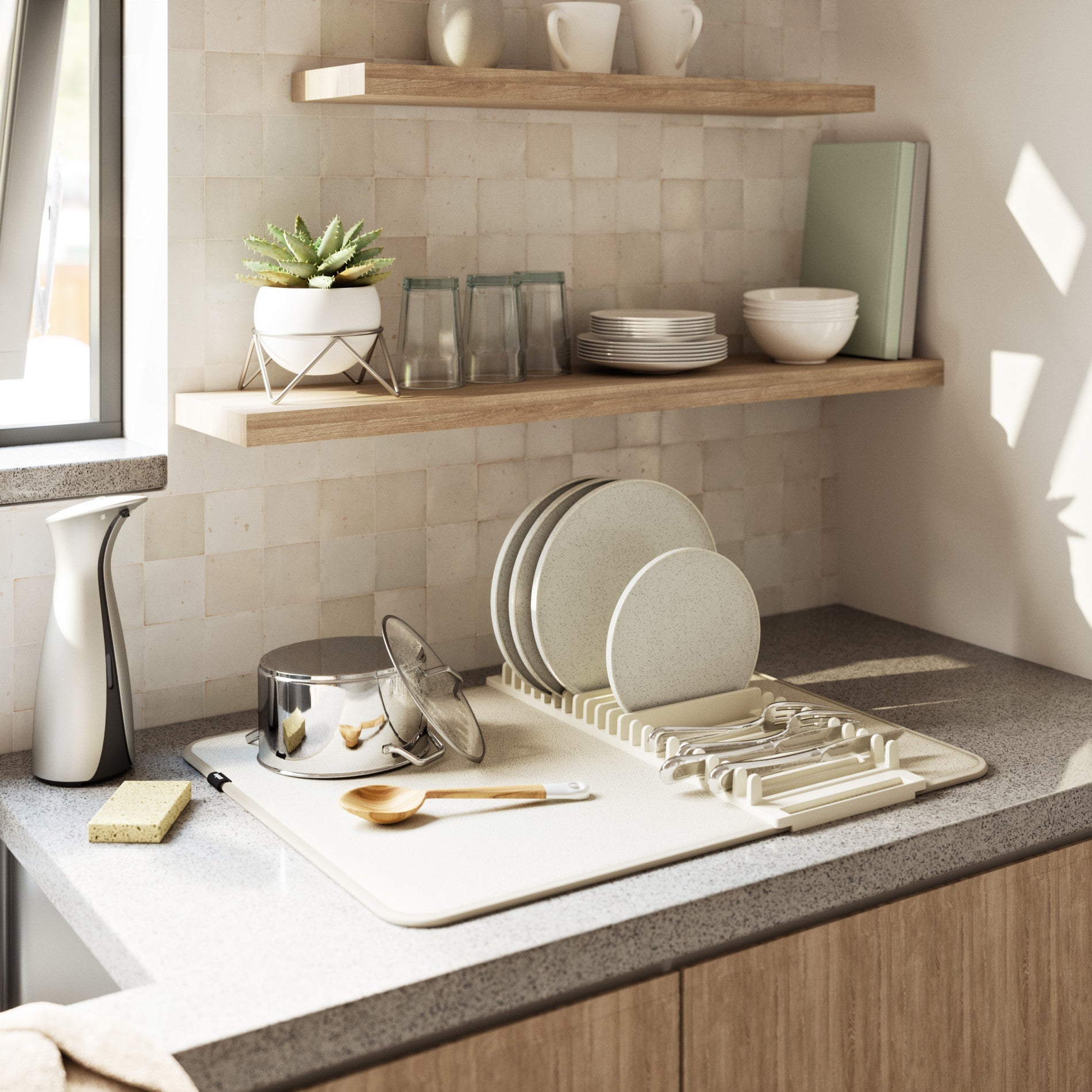 Foldable Dish Drying Rack with Mat - Kitchen Calm